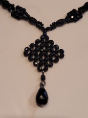 Vintage Black Faceted Bead Necklace Teardrop Pendant Gothic Formal 18″