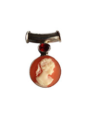 .925 Sterling Round Cameo Pendant with Garnet Accent- Free Shipping