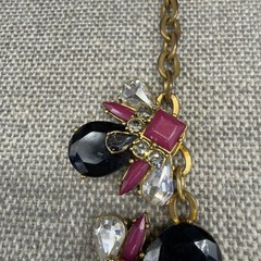 Vintage J Crew Necklace Jeweled Statement Burgundy Black Gold Tone 19 Inches