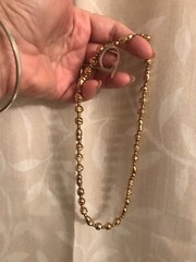 Vint.Textured Metal 2 Size Beads Necklace-Hung On Metal Chain, Push Release Open