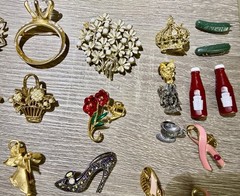 Vintage to Now Costume Jewelry Brooch Pin Lot 50 Pc Rhinestone Cat Enamel Flower