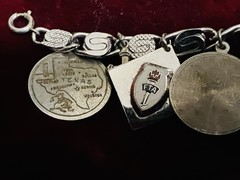 Vtg 7” Charm Bracelet With 11 Sterling Silver Charms 1960s Texas Graduate FTA