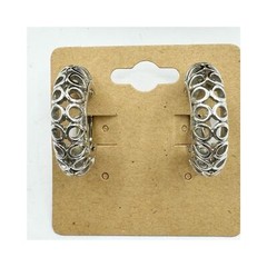 Vintage silver tone chunky hoop earrings with open cut outs hinged clip on