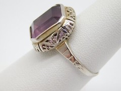 ANTIQUE 14K WHITE & YELLOW GOLD FILIGREE AMETHYST STONE RING SIZE 7