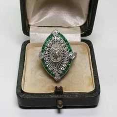 Art Deco 1.9Ct Round Lab Created Diamond & Emerald Engagement 925 Silver Ring