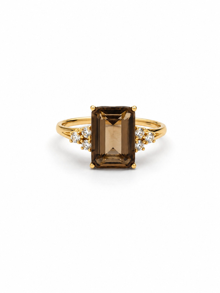14k Yellow Gold Smoky Quartz 2.9ct Round Natural Diamond