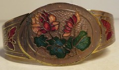 Cloisonné Flower Butterfly Bangle Bracelet Women’s 7.75” Enamel Vintage Style