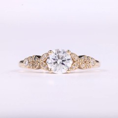 Vintage Inspired Leaf Cluster Engagement Ring Floral Motif Antique Style Jewelry