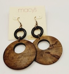 1980s Hippy Dangle Drop Earrings Distressed Faux WOOD Chandelier Vintage 3.5 in