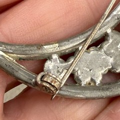 Vintage Rhinestone Brooch Silver Tone Crescent Moon