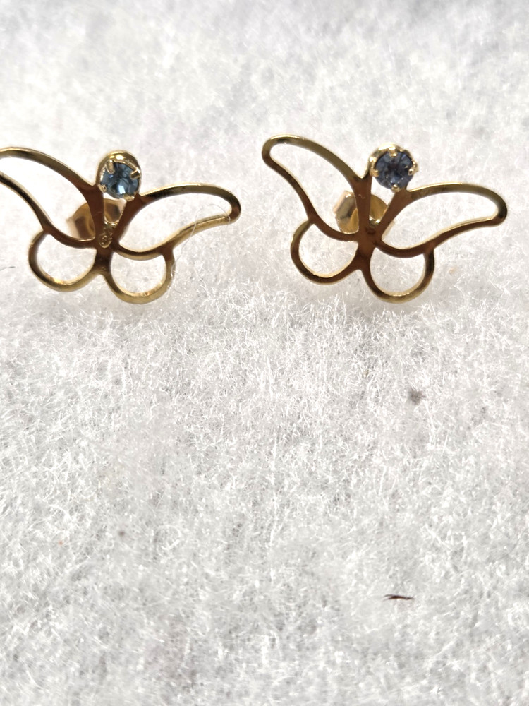 Vtg nos Butterfly Aquamarine prong rhinestone pierced Earrings