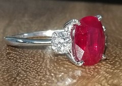 Vintage 14k White Gold Engagement Ring 3.51ct. Natural Burma Oval Ruby AGL cert