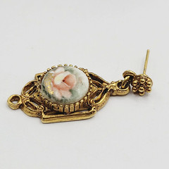 Art Deco Hand Painted Signed Rose Gold Tone Victorian Frame MCM Pierced Earrings