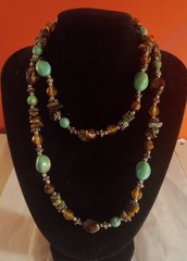Vintage Boho Style Beaded Necklace Amber, Turquoise,Brown Colored Beads 29in