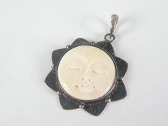 Vintage Sterling Silver 925 Large Carved Sun Moon Face Pendant