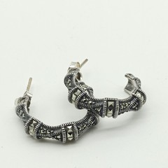 Vintage Judith Jack Sterling Silver 925 Marcasite Hoop Earrings