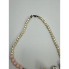 Vintage Asymmetrical Statement Necklace Faux Pearl Pink Bead Rhinestone Bow
