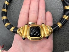 Vintage Francesco Romano Couture Mogul Choker Necklace Black Glass Pendant Clasp