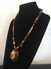 Shell Pendant Necklace with Shades of Tan and Black – 25.25 in.