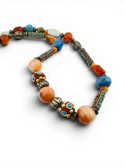 Vintage Himalayan Nepal Tibetan Necklace Turquoise Agate Carnelian Beads 32″