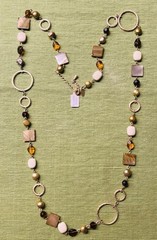 Lia Sophia Cipriani Necklace Long Mother of Pearl MOP Glass Beads Amber Gold