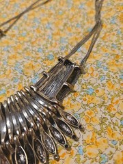 Vintage Bronze Tone Metal Old Nepal Tribal Kantshri Tharu Inspired Bib Necklace