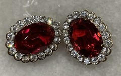 Vintage Carol Lee Rhinestone Faux Ruby Gold Tone Signed Clip On