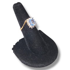 Vintage 18K HGE Light Blue CZ Halo Cocktail Ring Gold Tone Statement Size 8