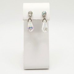 Vintage AB Crystal Faceted Teardrop Prism Drop Dangle Fancy Screw Back Earrings