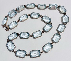 VTG CZECH Blue Bezel Set Rectangle Faceted Crystal GF Brass RIVIÈRE NECKLACE