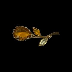 Demi Parure Caged Drop Clip Earrings & Flower Brooch Pin Topaz & Citrine Glass
