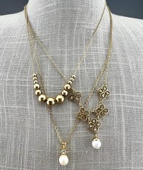 Vintage Avon Necklace Lot Gold Tone Ball Bead Slide Rhinestone Faux Pearl Signed