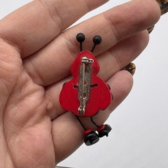 Vintage Resin Ladybug Brooch Red Black Dangle Leg Whimsical Insect Pin J109