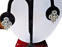 SILVER PLATED METAL CLIP ON SCREW BACK EARRINGS PRETTY RHINESTONES FANCY