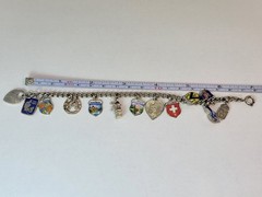 Vintage REU 800 Enamel City Shield Euro 12 Charm Bracelet Silver Sterling