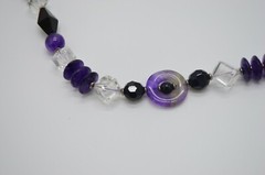 Purple Almandine Black Clear Glass Abstract Bead Beaded Silver Tone Necklace