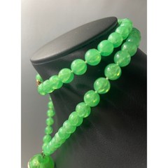 Vintage Lucite Bead Tassel Necklace Green UV Reactive Glow Jewelry
