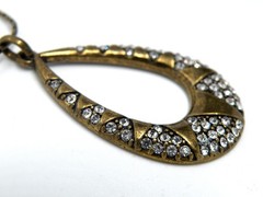 Vtg 2 Strands Chain Layered Pave Crystal Pendant Jewelry Brass Women Necklace