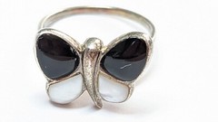 ONYX MOP RING SIZE 8 3/4 STERLING SILVER BUTTERFLY RING SIGNED 925 THAILAND SX