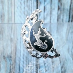 Vintage Thai Nielloware Siam Sterling Silver Goddess Ring, Size 7