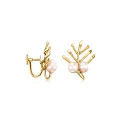Vintage 5.7x6mm Cultured Pearl Leaf Clip-On Earrings in 14kt Yellow Gold