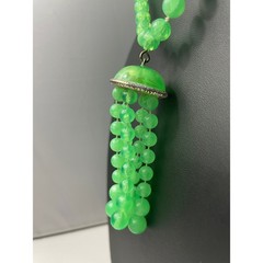 Vintage Lucite Bead Tassel Necklace Green UV Reactive Glow Jewelry