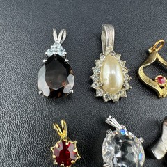 Vintage Crystal Rhinestone Mix Pendant Lot Of 12 Gold Silver Tone Ladies NICE