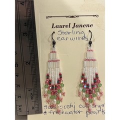 Crystal & Pearl Beaded Dangle Earrings Sterling Silver