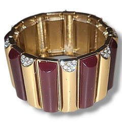 Vintage Burgundy Enamel Rhinestone Gold Tone Stretch Bracelet Statement