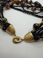 Vintage Les Bernard Multi Strand Necklace & Clip Earrings Set Gold Tone