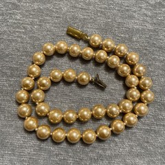 Vintage Unsigned Faux Baroque Pearl Necklace Champagne Hand knotted Classic