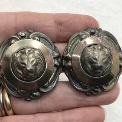 Vintage Silver Alloy Stunning Large Dementional Lion Head Clip-on Earrings