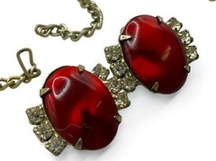 Vintage Satin Plastic Cabochons Rhinestones Necklace Earrings Set
