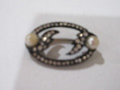 Vtg. Marcasite and Faux Pearl Pinback Brooch 2″ Costume Jewerly